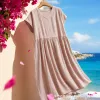 Summer new Japanese-style commuting simple V-neck one-shoulder short-sleeved loose and artistic mid-length dress for women 111722319 Specification image